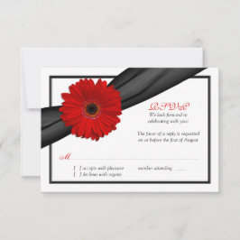 Red Gerbera Daisy Black Ribbon Wedding Repcard RSVP Karte
