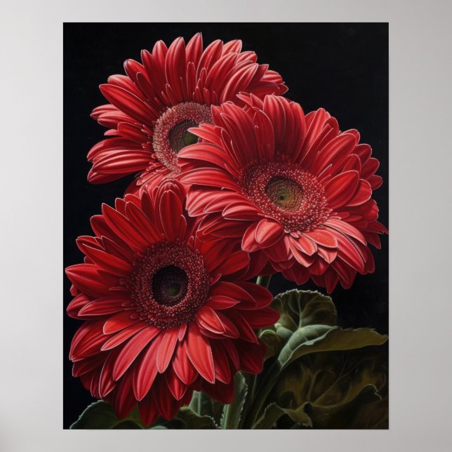 Red Gerbera Daisy Blume Art Print Poster (Vorne)