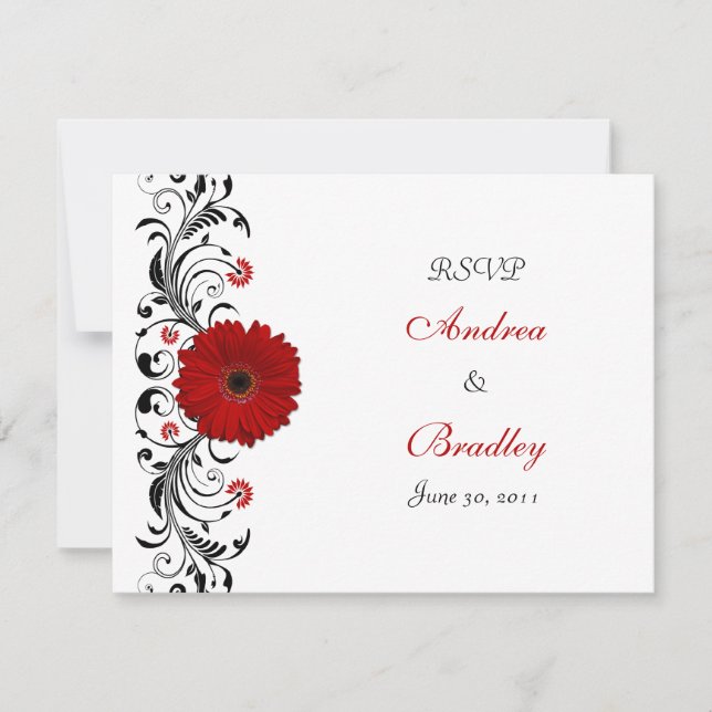 Red Gerbera Daisy Floral Response Card RSVP Karte (Vorderseite)