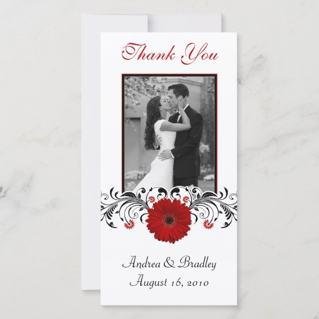 Red Gerbera Daisy Floral Vielen Dank für Ihre Foto Dankeskarte (Vorderseite)