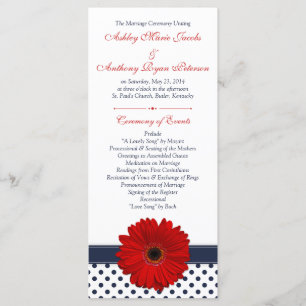 Red Gerbera Daisy Navy Polka Dot Wedding Program Programm