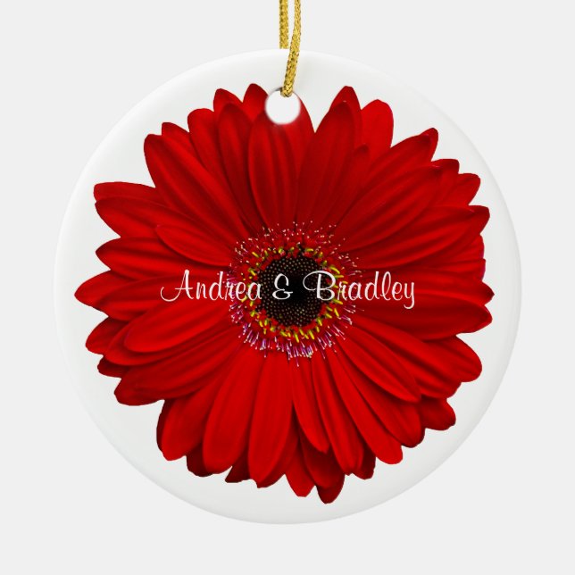 Red Gerbera Daisy Personalisiert Hochzeitstag Keramikornament (Vorne)
