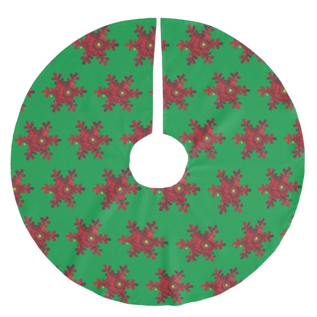 Red Gerbera Daisy Snowflake Muster Baumrock Polyester Weihnachtsbaumdecke (Vorderseite)