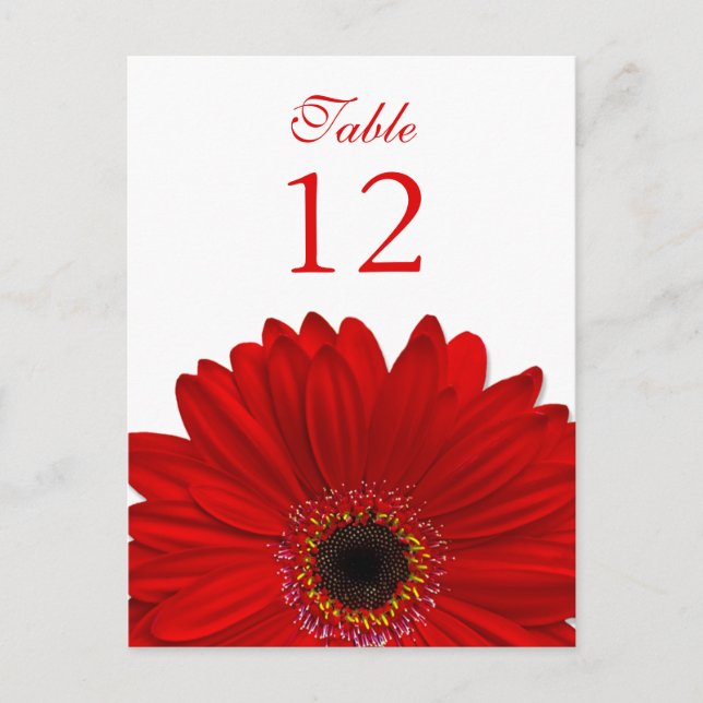 Red Gerbera Daisy Tischnummer Card Flat (Vorderseite)