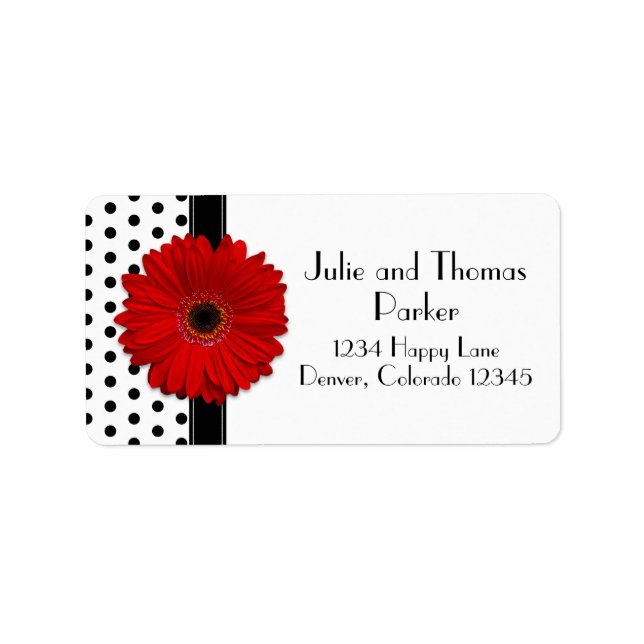Red Gerbera Daisy Wedding Address Labels Adressaufkleber (Vorne)
