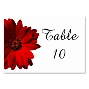 Red Gerbera Daisy Wedding Table Card Tischnummer