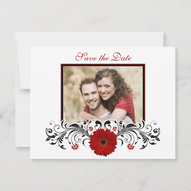 Red Gerbera Floral Save the Date Card (Vorderseite)