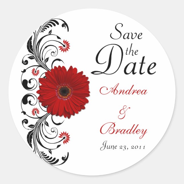 Red Gerbera Floral Save the Date Sticker (Vorderseite)