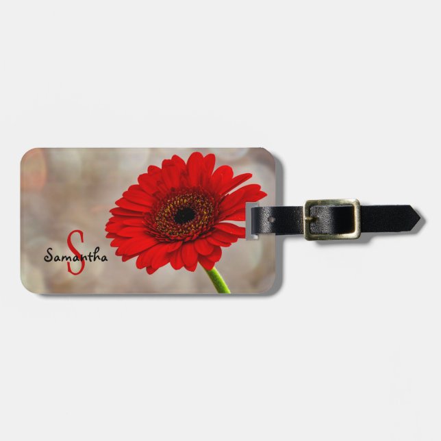 Red Gerbera Luggage Tag Gepäckanhänger (Vorderseite horizontal)