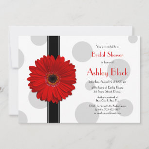 Red Gerbera Polka Dot Bridal Dusche Einladung