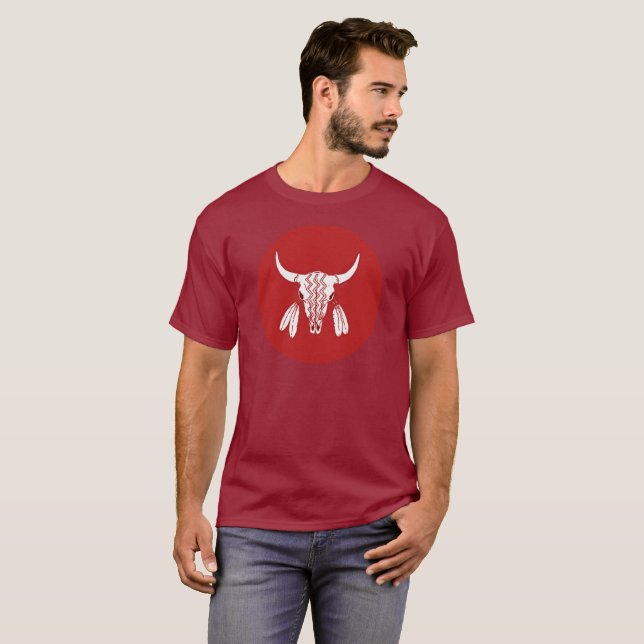 Red Ghost Dance Buffalo Circle Maroon T - Shirt (Vorne ganz)
