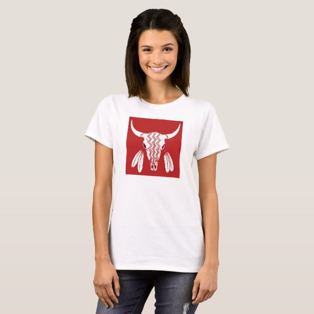 Red Ghost Dance Buffalo Frauen Weißer T - Shirt (Vorne ganz)