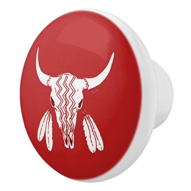 Red Ghost Dance Buffalo Keramik Knopf Keramikknauf (Rechts)