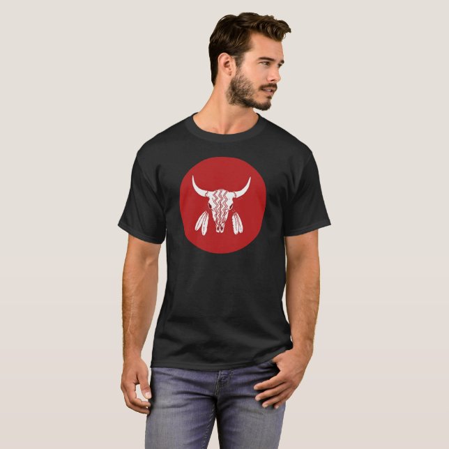 Red Ghost Dance Buffalo Kreis Schwarzer T - Shirt (Vorne ganz)