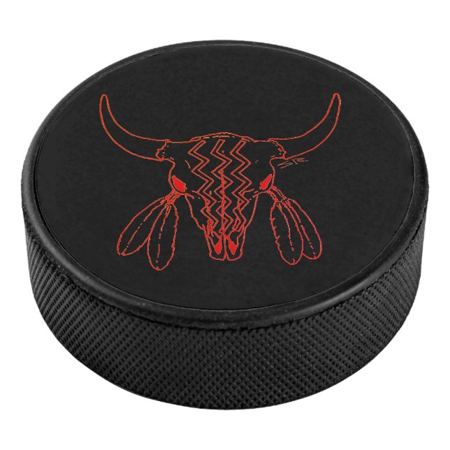 Red Ghost Dance Buffalo Line Black Hockey Puck (3/4)