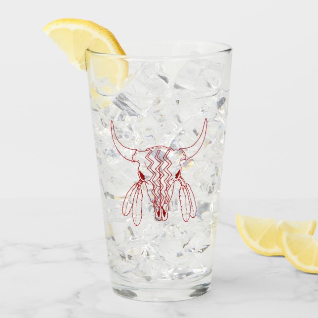 Red Ghost Dance Buffalo Line Glas Tumbler (Vorderseite Ice)