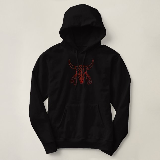 Red Ghost Dance Buffalo Line Schwarzer Hoodie (Design vorne)