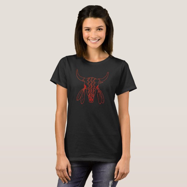 Red Ghost Dance Buffalo Line Schwarzer T - Shirt (Vorne ganz)