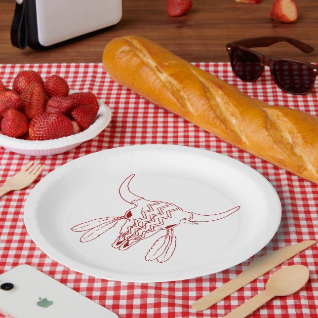 Red Ghost Dance Buffalo Linie große Teller (Picknick)