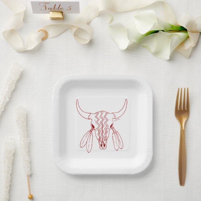 Red Ghost Dance Buffalo Linie Quadrat Teller (Hochzeit)