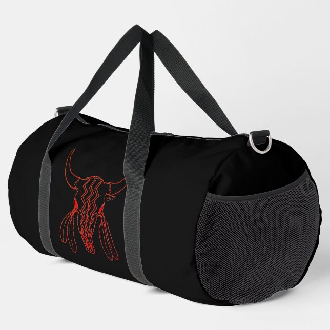 Red Ghost Dance Buffalo Linie schwarze Duffack Tas Duffle Bag (Rechte Ecke)
