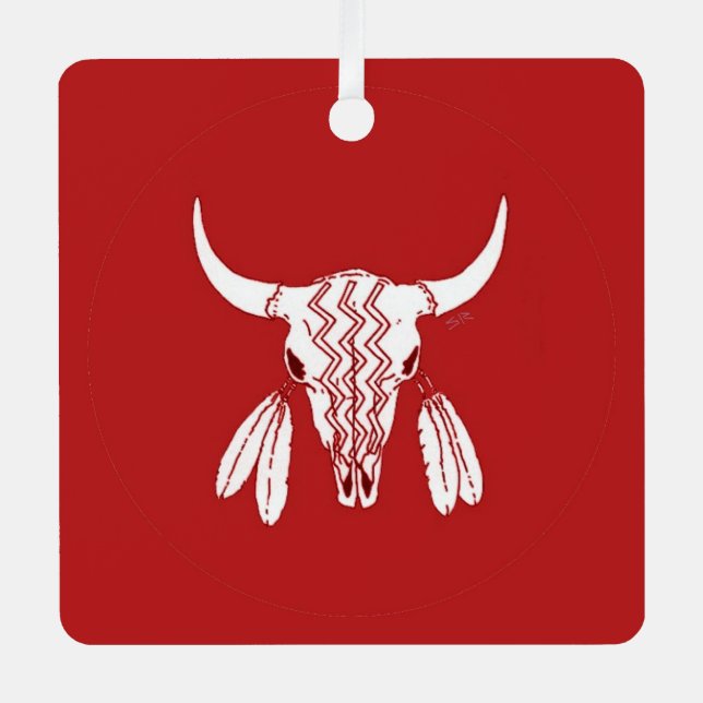 Red Ghost Dance Buffalo Quadrat Metall-Ornament Ornament Aus Metall (Vorderseite)