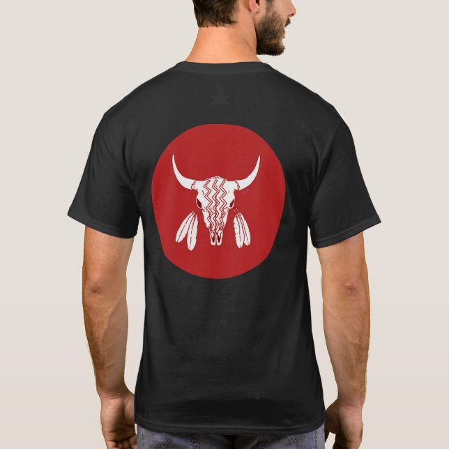 Red Ghost Dance Buffalo Runde schwarzer T - Shirt  (Rückseite)