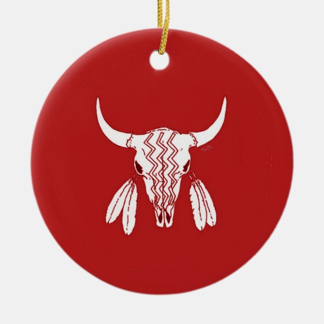 Red Ghost Dance Buffalo Rundschmuck Keramik Ornament (Vorne)