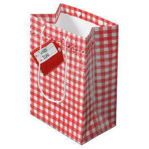 Red Gift Tag auf Gingham Mittlere Geschenktüte