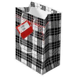 Red Gift Tag auf Tartan Kariert mittelgroße Gesche Mittlere Geschenktüte