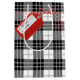 Red Gift Tag auf Tartan Kariert mittelgroße Gesche Mittlere Geschenktüte