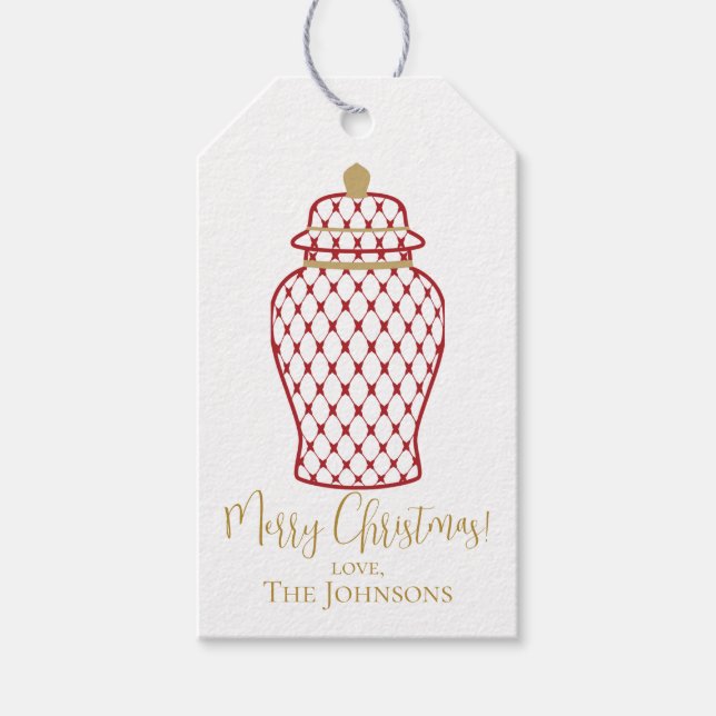 Red Ginger Jar, Chinoiserie Custom Christmas Geschenkanhänger (Vorderseite)