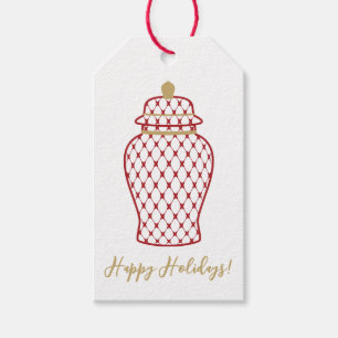 Red Ginger Jar, Chinoiserie Holiday Geschenkanhänger