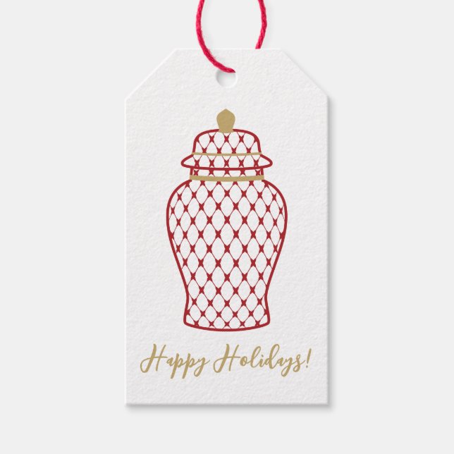 Red Ginger Jar, Chinoiserie Holiday Geschenkanhänger (Vorderseite)