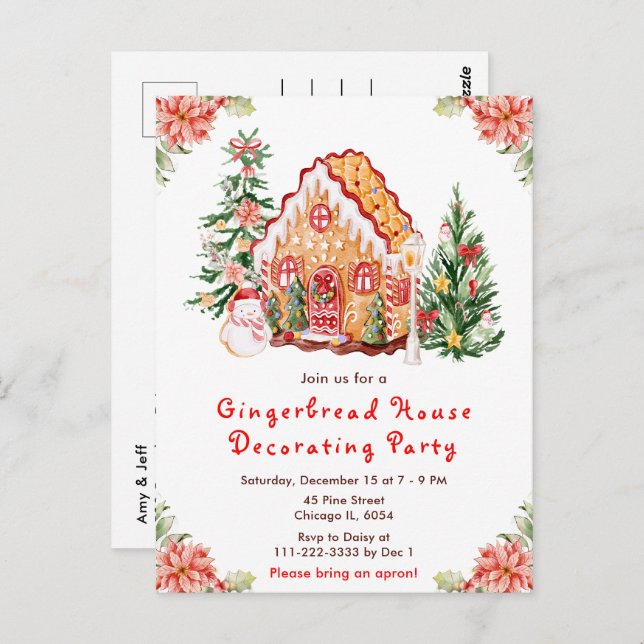 Red Gingerbread House Decorating Party Postkarte (Vorne/Hinten)
