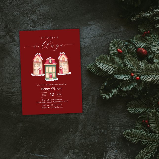 Red Gingerbread It Takes A Village Boy Baby Shower Einladung (Red Gingerbread It Takes A Village Boy Baby Shower Invitation)