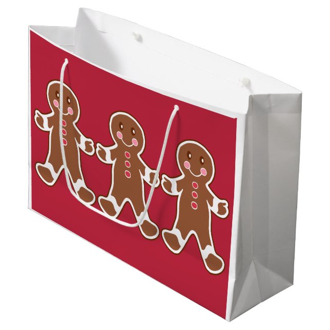 Red Gingerbrot Boys Weihnachtsgeschenktasche Große Geschenktüte (Vorderseite Schrägansicht)