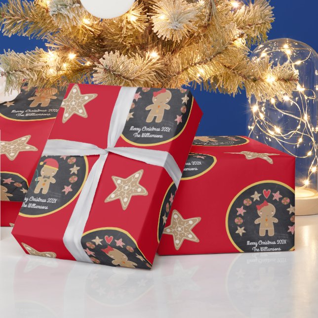 Red Gingerbrot Cookie Chalkboard Niedlicher Indivi Geschenkpapier (Feiertage)