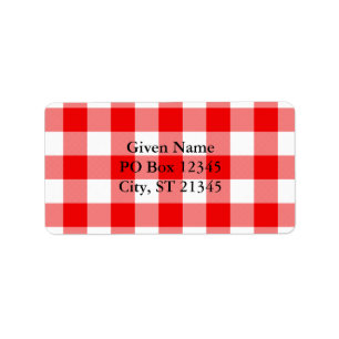 Red Gingham Adressaufkleber