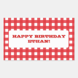 Red Gingham Anpassbare Party-Sticker Rechteckiger Aufkleber