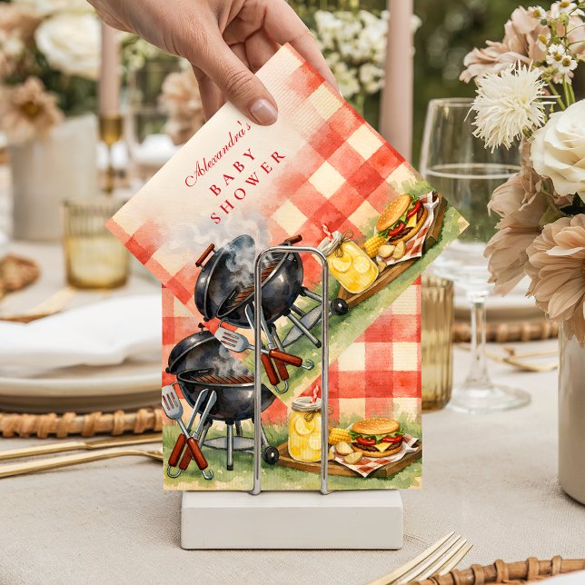 Red Gingham Baby Q Baby Shower Serviette (Von Creator hochgeladen)