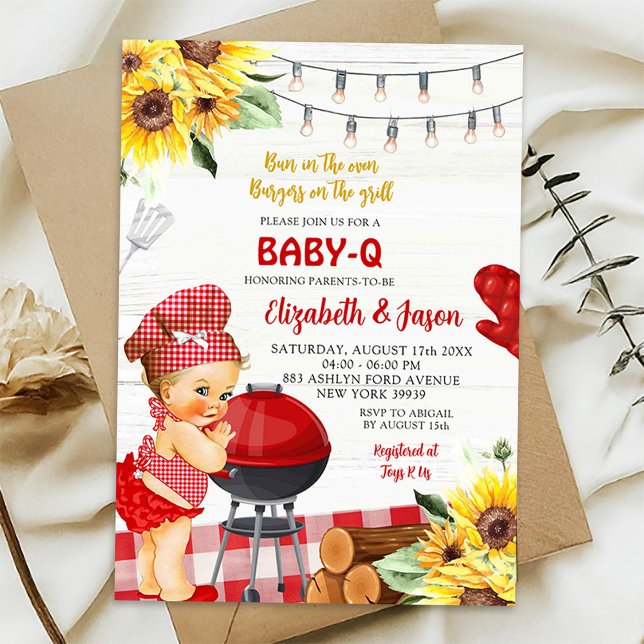 Red Gingham Backyard Baby-Q Girl Baby Dusche Einladung (Von Creator hochgeladen)