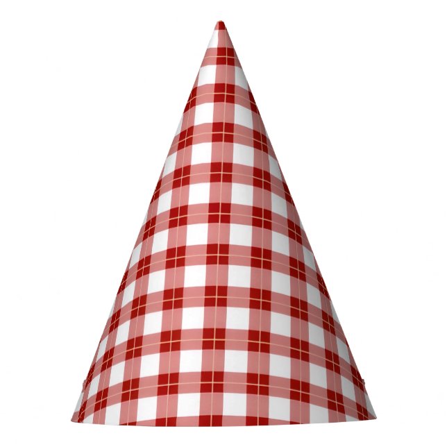 Red Gingham Birthday Paper Hats Partyhütchen (Vorderseite)