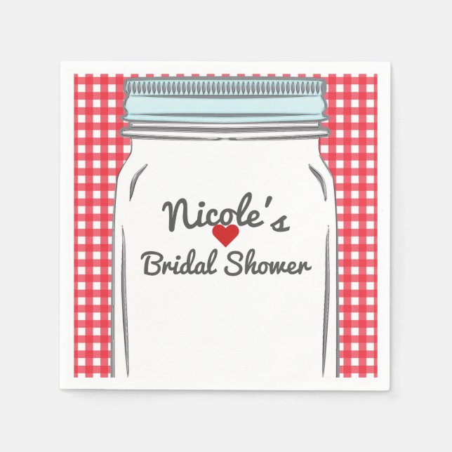 Red Gingham & Blue Mason Jar Rustic Country Party Serviette (Vorderseite)