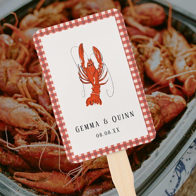 Red Gingham Boiled Crawfish Cajun Summer Fächer (Red Gingham Boiled Crawfish Cajun Summer Hand Fan)