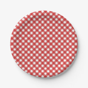 Red Gingham Checkered GRILLEN Party Pappteller