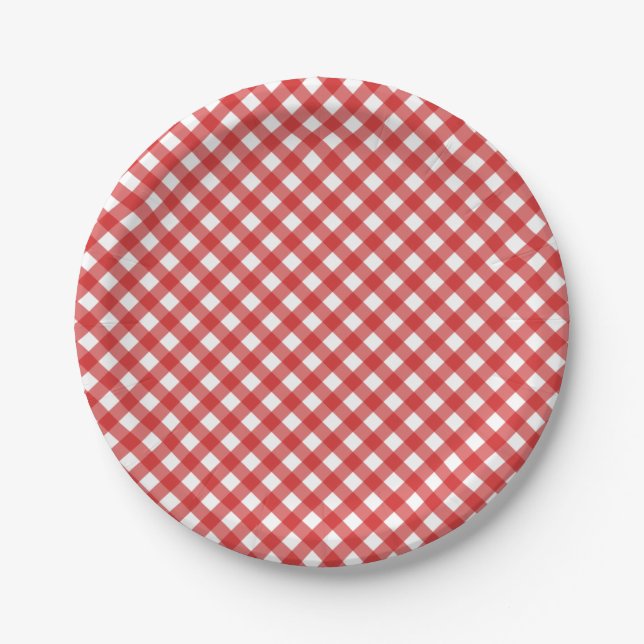 Red Gingham Checkered GRILLEN Party Pappteller (Vorderseite)