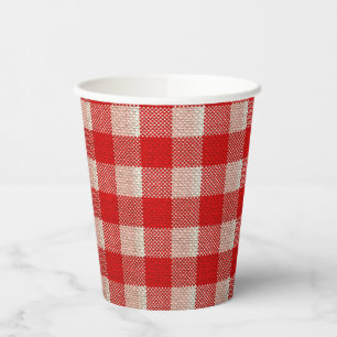 Red Gingham Checkered Pattern Burlap Look Pappbecher