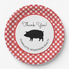 Red Gingham Checkered Pig Roast GRILLEN Party Pappteller