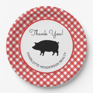 Red Gingham Checkered Pig Roast GRILLEN Party Pappteller